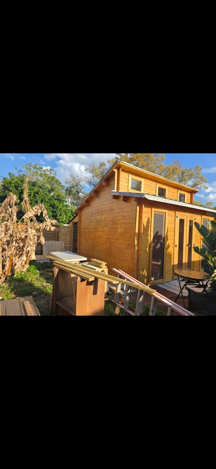 Custom wood structure built on-site with finish carpentry detail
